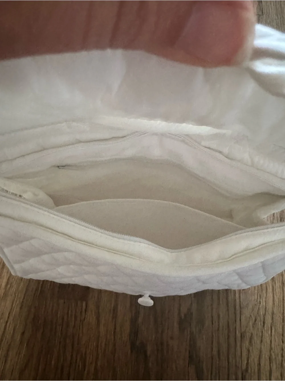 Edward Boutross Quilted White Floral Embroidered Cosmetic Bag